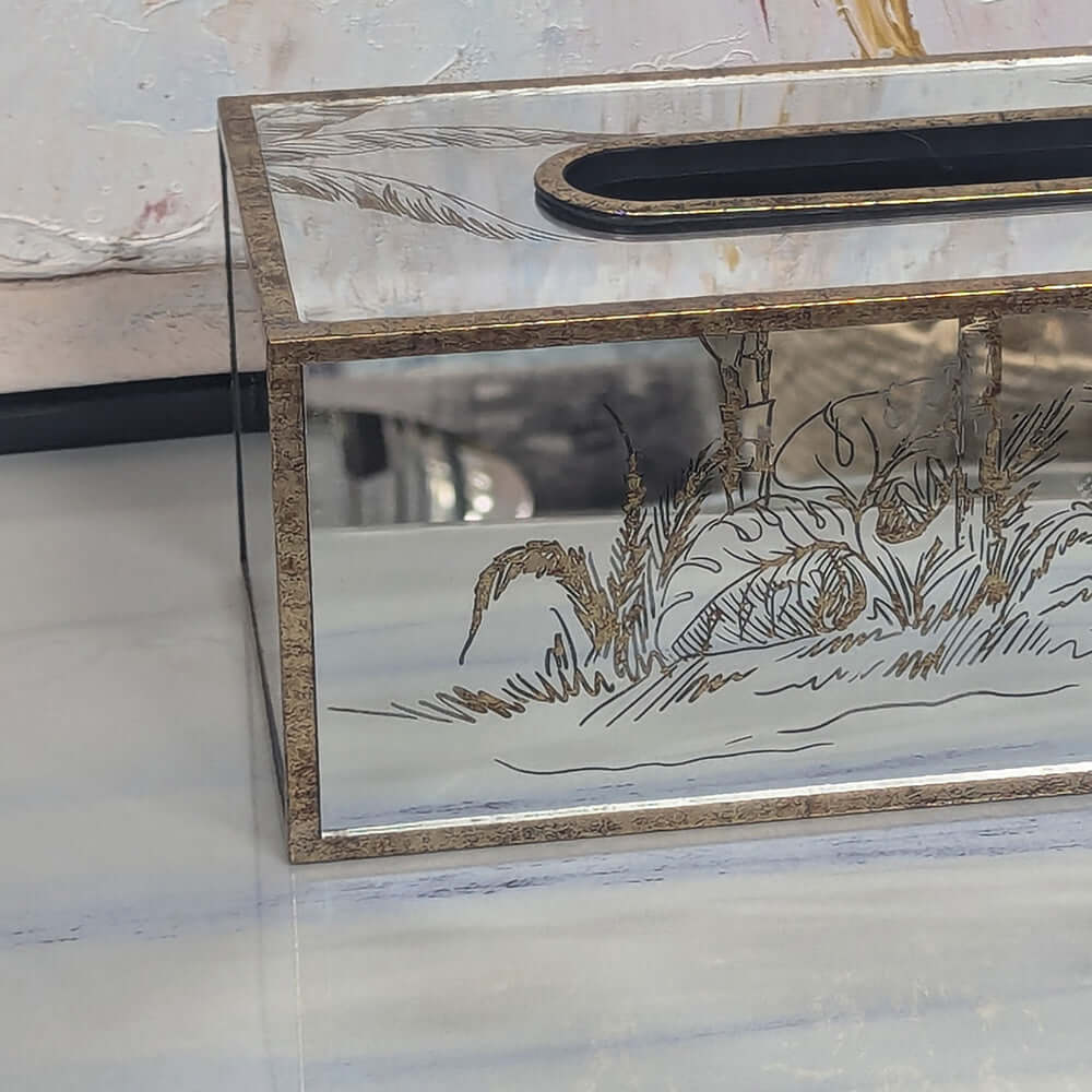 Mercury Champagne Mirrored Tissue Box Gold