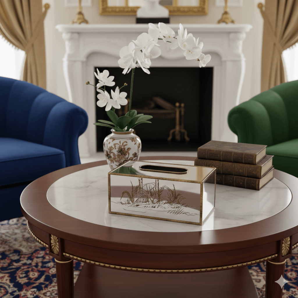 Mercury Champagne Mirrored Tissue Box Gold