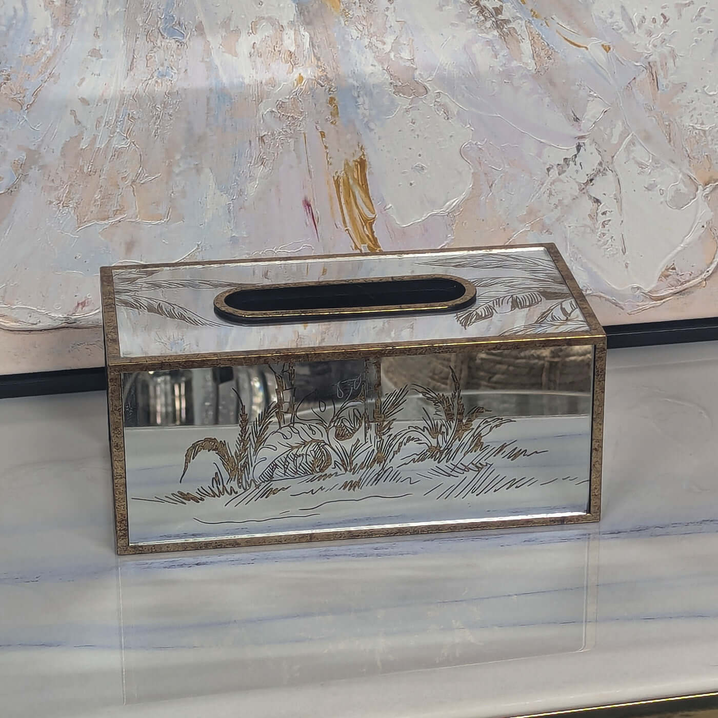 Mercury Champagne Mirrored Tissue Box Gold