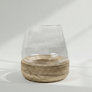 Minimalist Glass Hurricane with Natural Wood Base