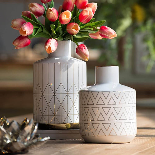 Modern Minimalist White Gold Ceramic Vase