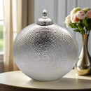 Modern Round Silver Lidded Ceramic Urn