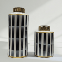 Modern Striped Gold Accent Ginger Jar Set