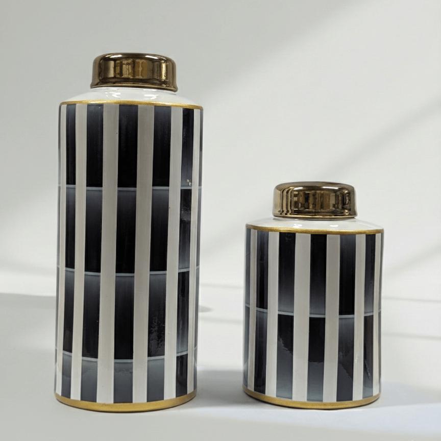 Modern Striped Gold Accent Ginger Jar Set