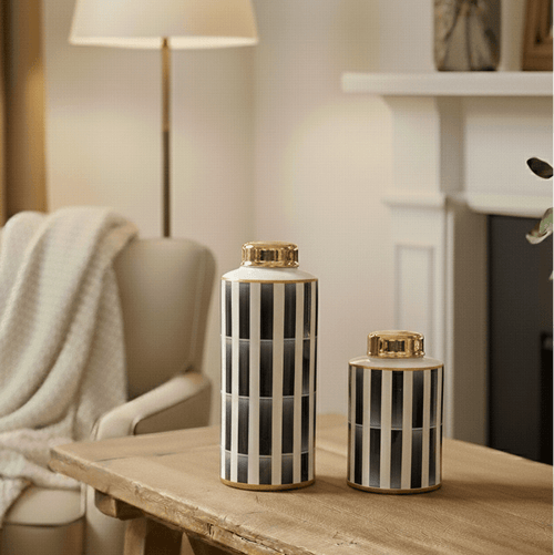 Modern Striped Gold Accent Ginger Jar Set