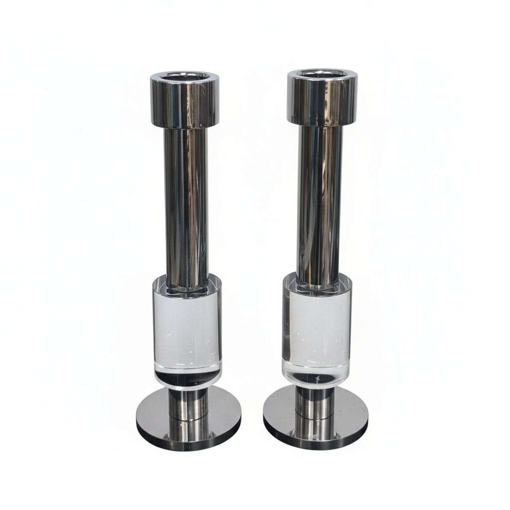 Modern Crystal & Chrome Candle Holder Pair