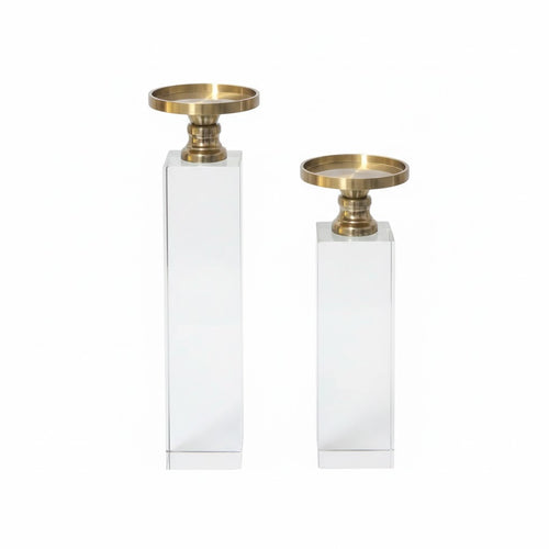 Modern Crystal & Gold Candle Holder Set