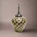 Moroccan Brown Taupe Ceramic Jar Brass Accent