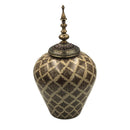 Moroccan Brown Taupe Ceramic Jar Brass Accent