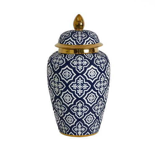 Moroccan Inspired Navy Gold Ceramic Jar