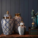Moroccan Inspired Navy Gold Ceramic Jar