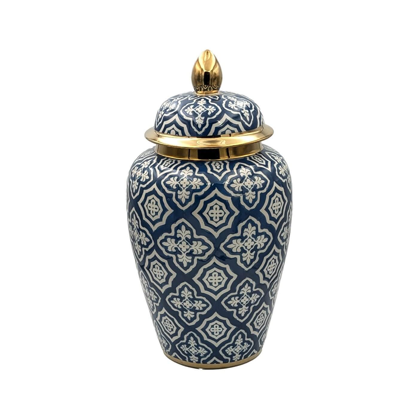Moroccan Inspired Navy Gold Ceramic Jar