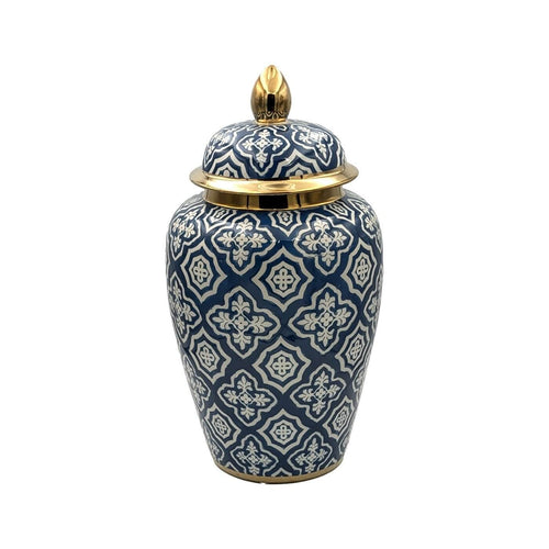 Moroccan Inspired Navy Gold Ceramic Jar