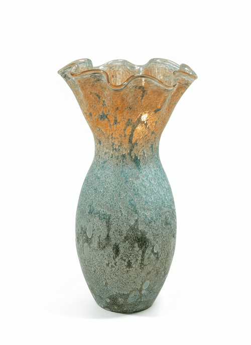 Murano Style Green and Gold Aventurine Tall Vase