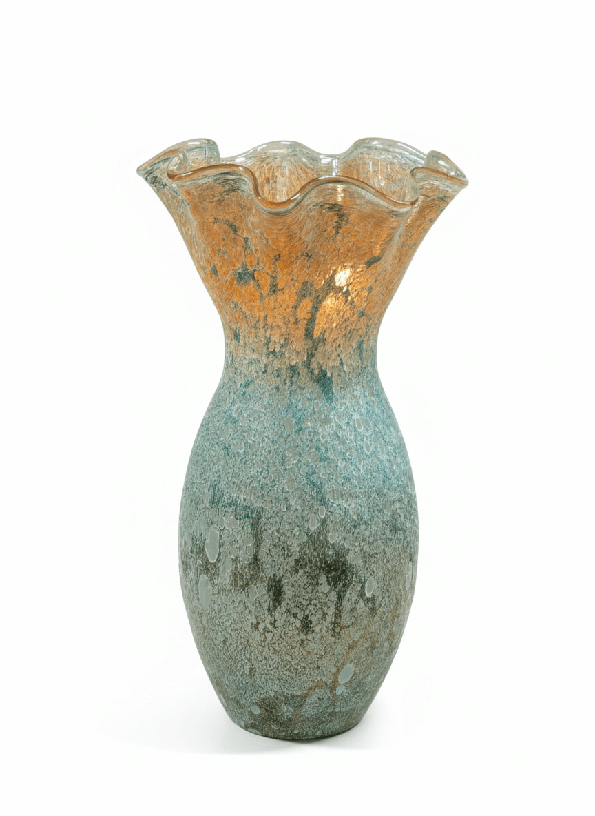 Murano Style Green and Gold Aventurine Tall Vase