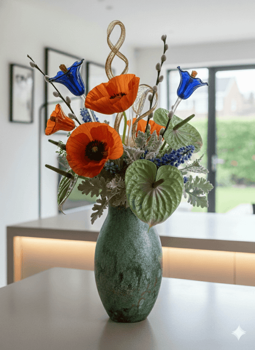 Murano Style Green and Gold Aventurine Tall Vase