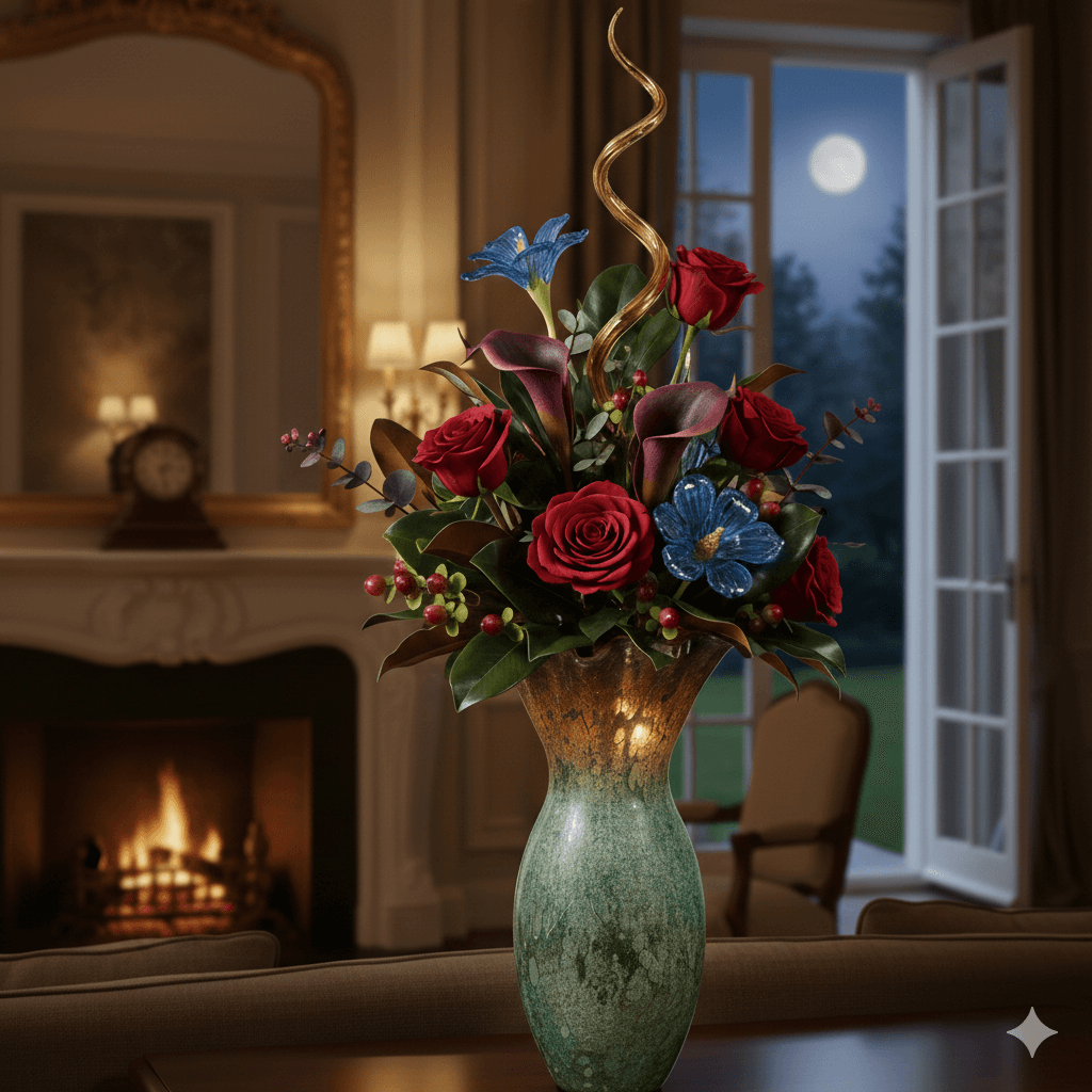 Murano Style Green and Gold Aventurine Tall Vase