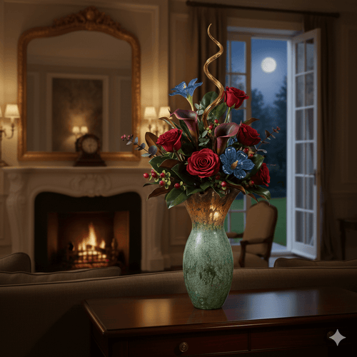 Murano Style Green and Gold Aventurine Tall Vase