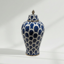 Navy Blue Scallop Ceramic Ginger Jar with Gold