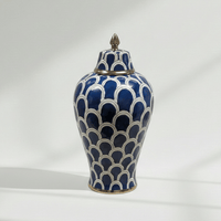 Navy Blue Scallop Ceramic Ginger Jar with Gold
