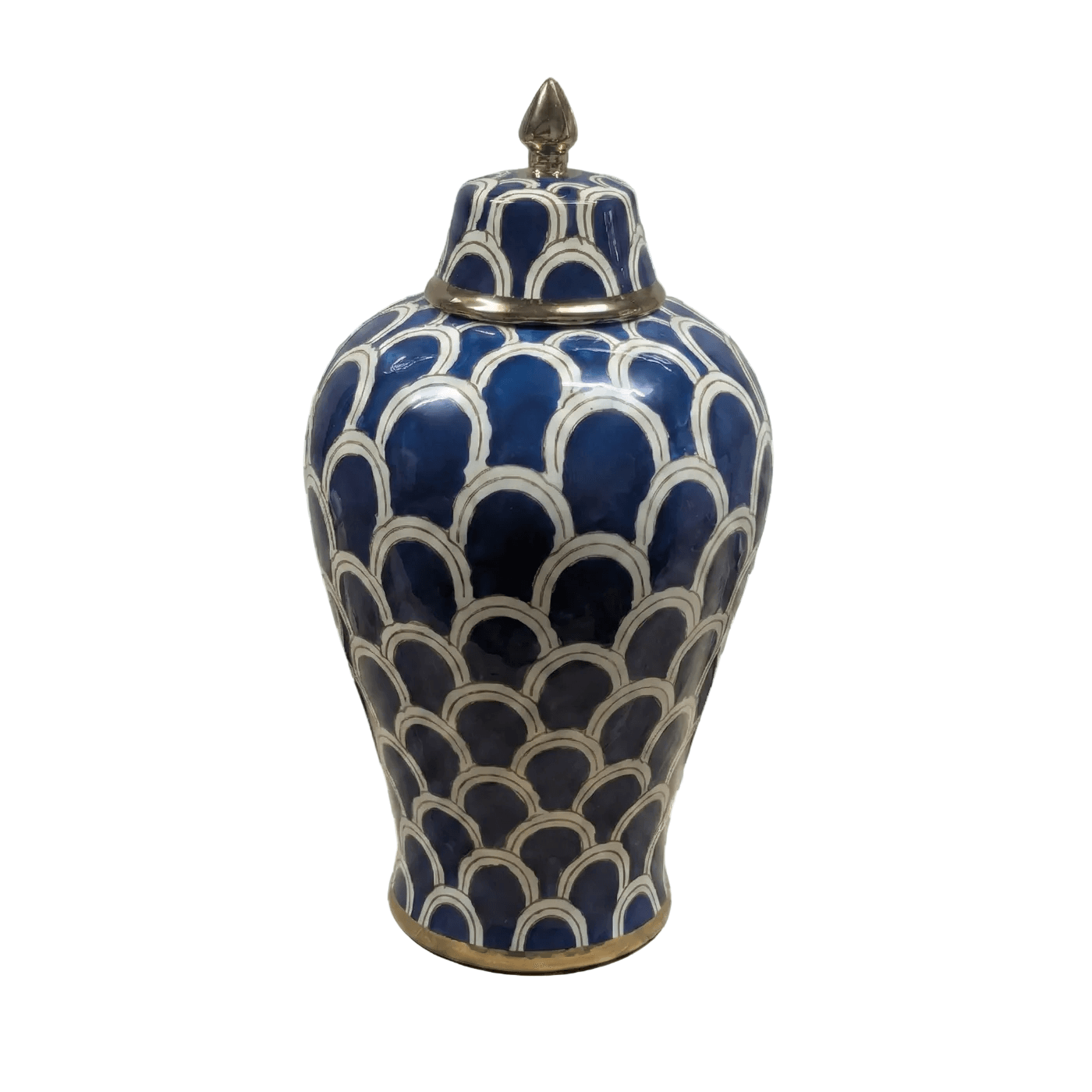 Navy Blue Scallop Ceramic Ginger Jar with Gold