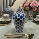 Navy Blue Scallop Ceramic Ginger Jar with Gold