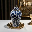 Navy Blue Scallop Ceramic Ginger Jar with Gold