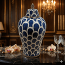Navy Blue Scallop Ceramic Ginger Jar with Gold