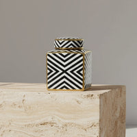 Navy Gold Zebra Print Square Ceramic Jar