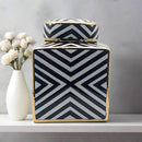 Navy Gold Zebra Print Square Ceramic Jar