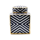 Navy Gold Zebra Print Square Ceramic Jar