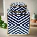 Navy Gold Zebra Print Square Ceramic Jar