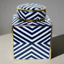Navy Gold Zebra Print Square Ceramic Jar