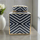 Navy Gold Zebra Print Square Ceramic Jar