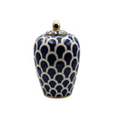 Navy White and Gold Ceramic Decorative Urn