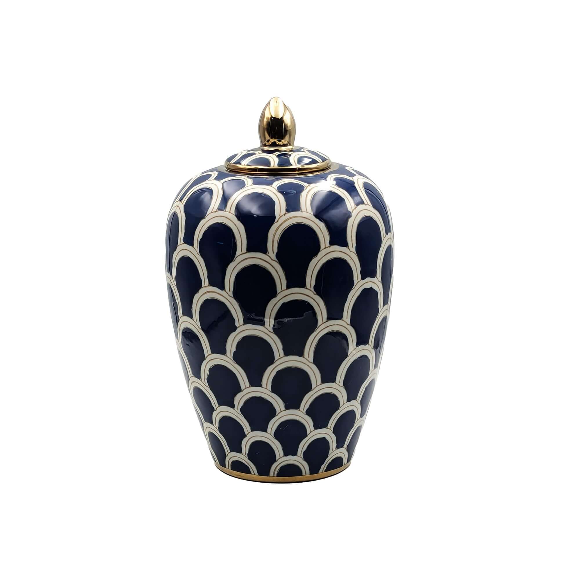 Navy White and Gold Ceramic Decorative Urn