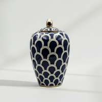 Navy White Gold Ceramic Decorative Jar