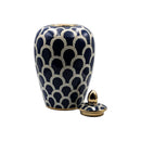 Navy White and Gold Ceramic Decorative Urn