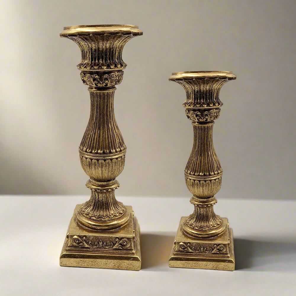 Neoclassical Gold Resin Candlestick Duo