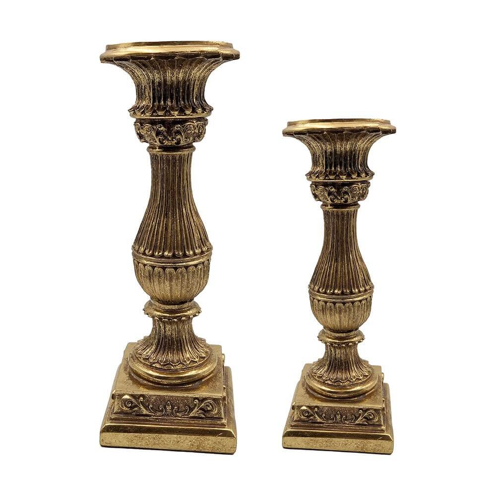 Neoclassical Gold Resin Candlestick Duo