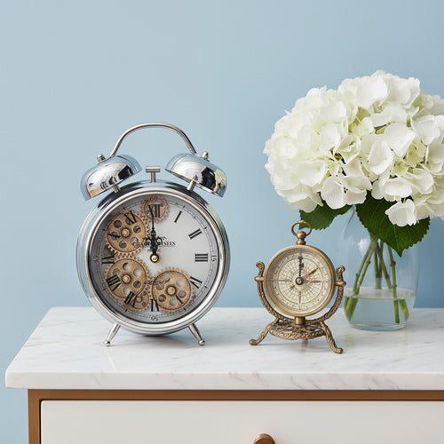 Newton Bell Silver Exposed Gear Clock 25cm