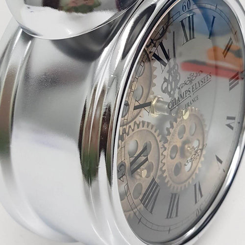 Newton Bell Silver Exposed Gear Clock 25cm