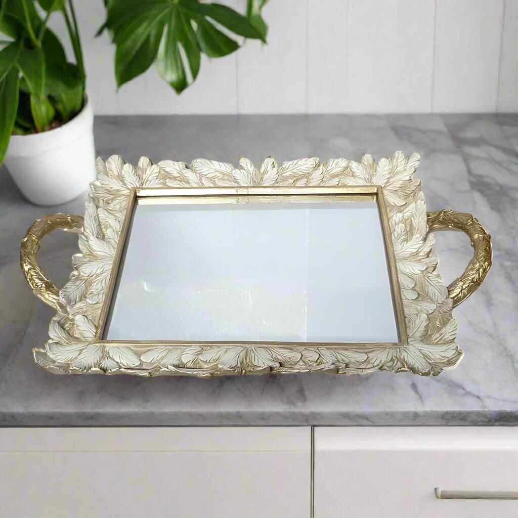 Nordic Mirror Tray Vintage Rectangle Golden Mirror Tray