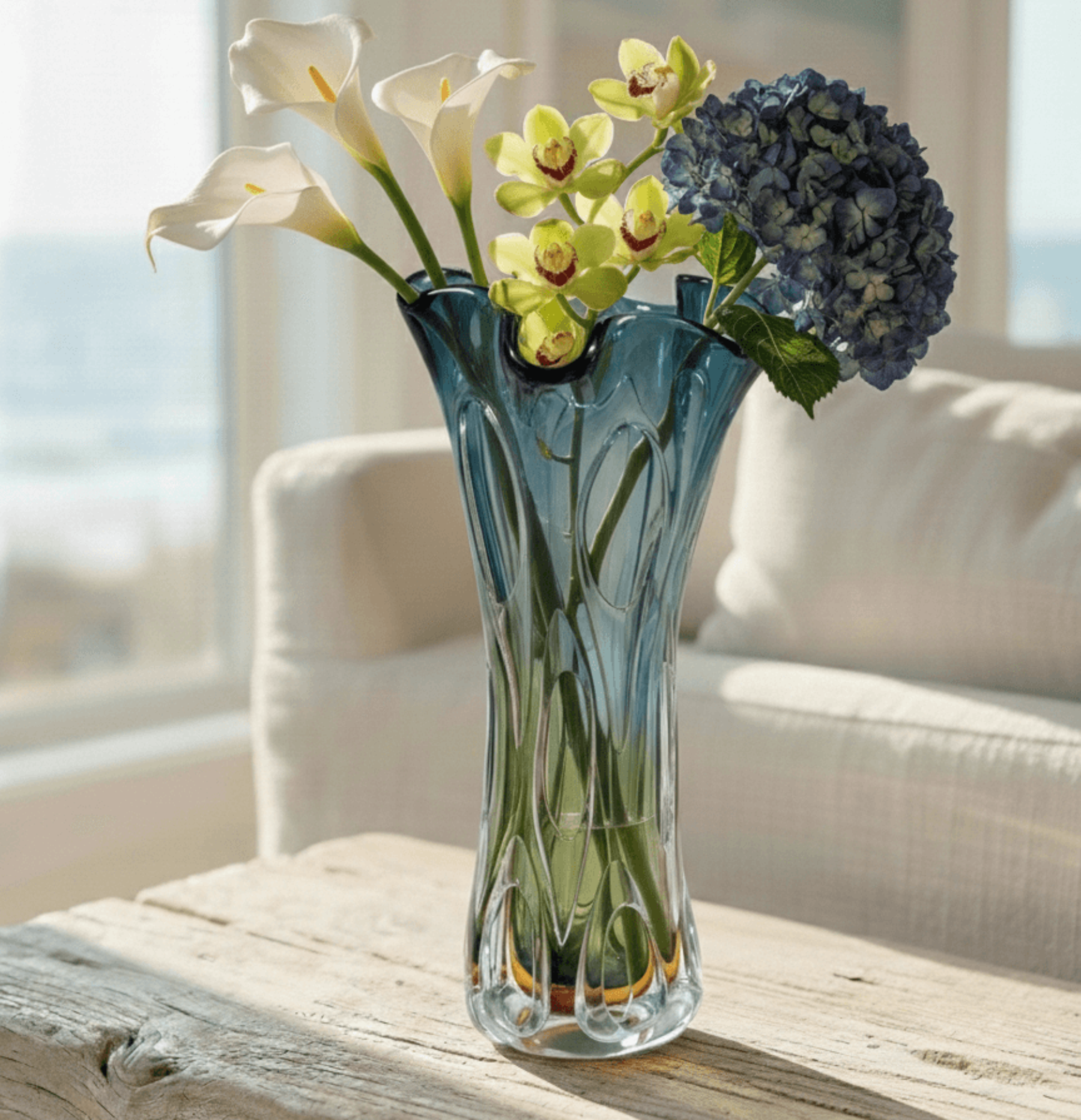 Oceanic Ombre Blown Glass Art Vase