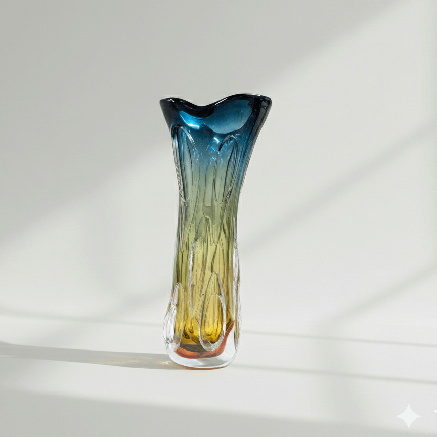 Oceanic Ombre Blown Glass Art Vase