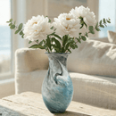 Oceanic Teal Marbled Ceramic Flared Vase