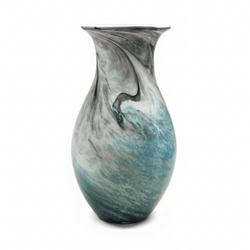 Oceanic Teal Marbled Ceramic Flared Vase