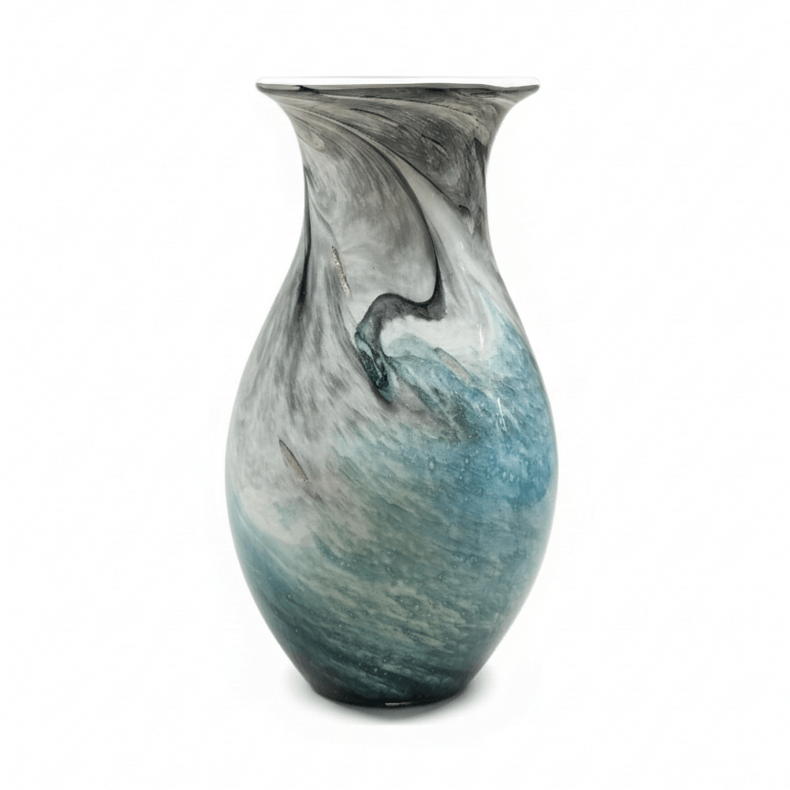 Oceanic Teal Marbled Ceramic Flared Vase