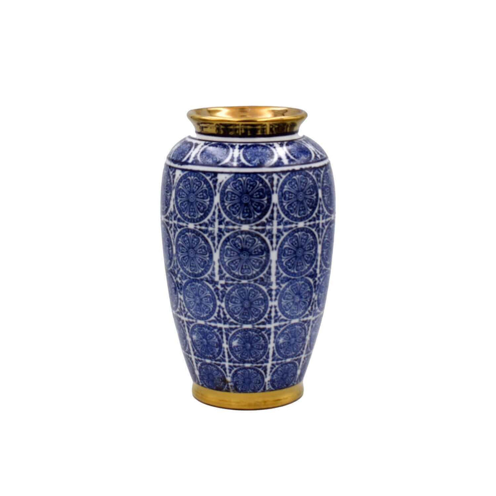 Oriental Midnight Blue Gold Ceramic Vase
