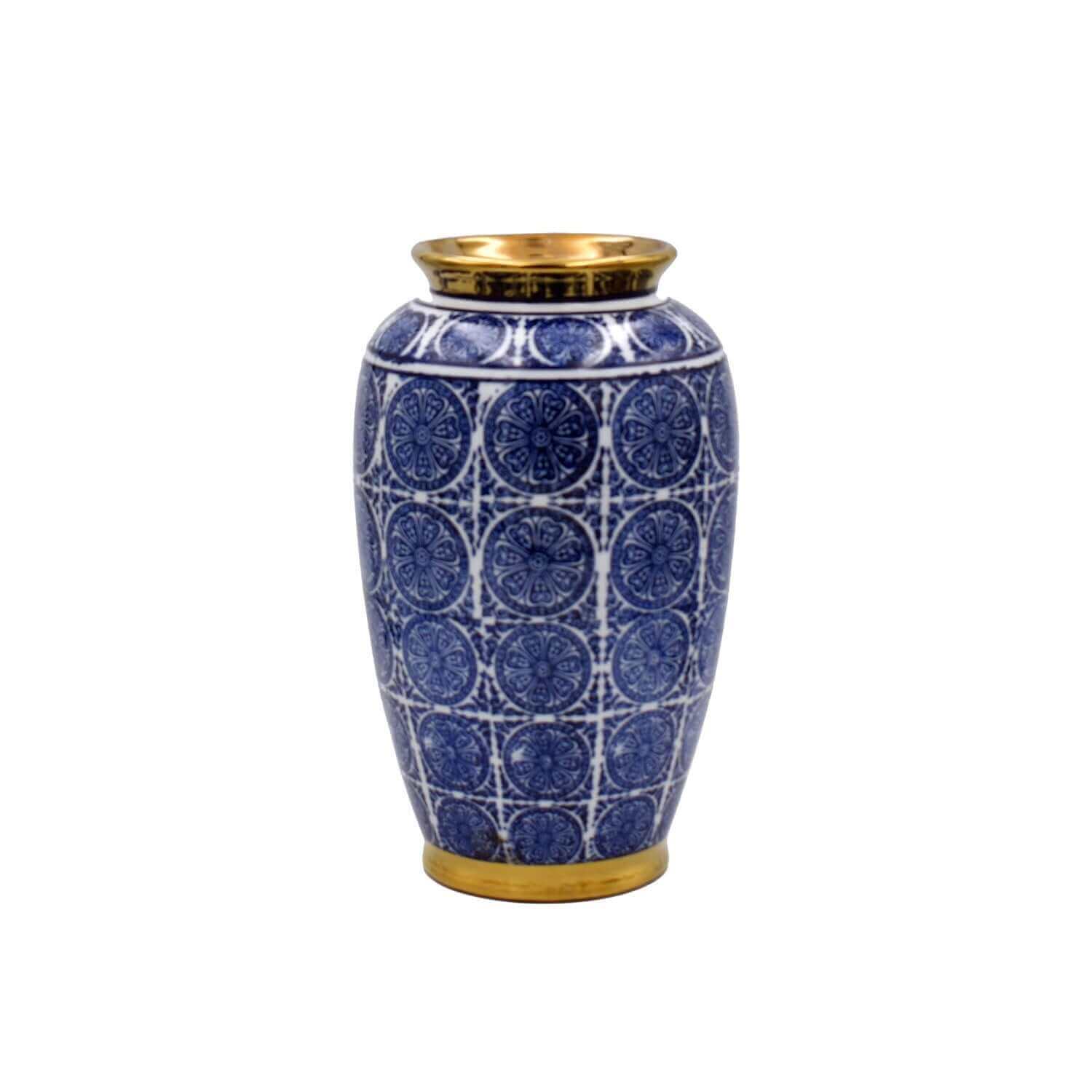 Oriental Midnight Blue Gold Ceramic Vase
